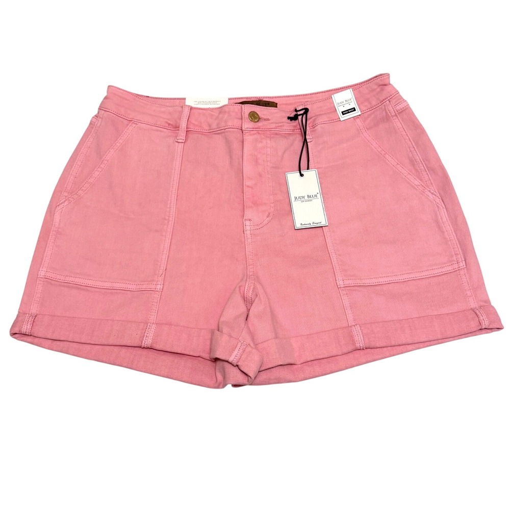 Judy Blue Weekender High-Waist Double-Rolled Cuff Denim Shorts Pink XL JB150357